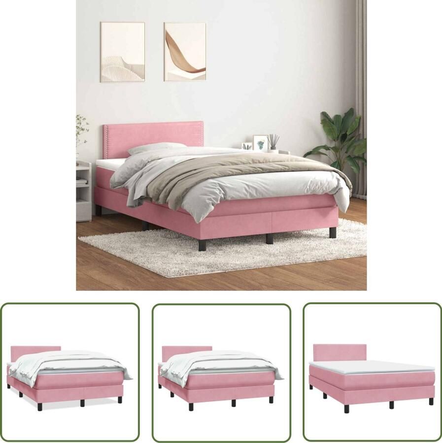 VidaXL Boxspring met matras fluweel roze 120x220 cm Boxspring Rozenkleurig Fluweel Matras Pocketvering