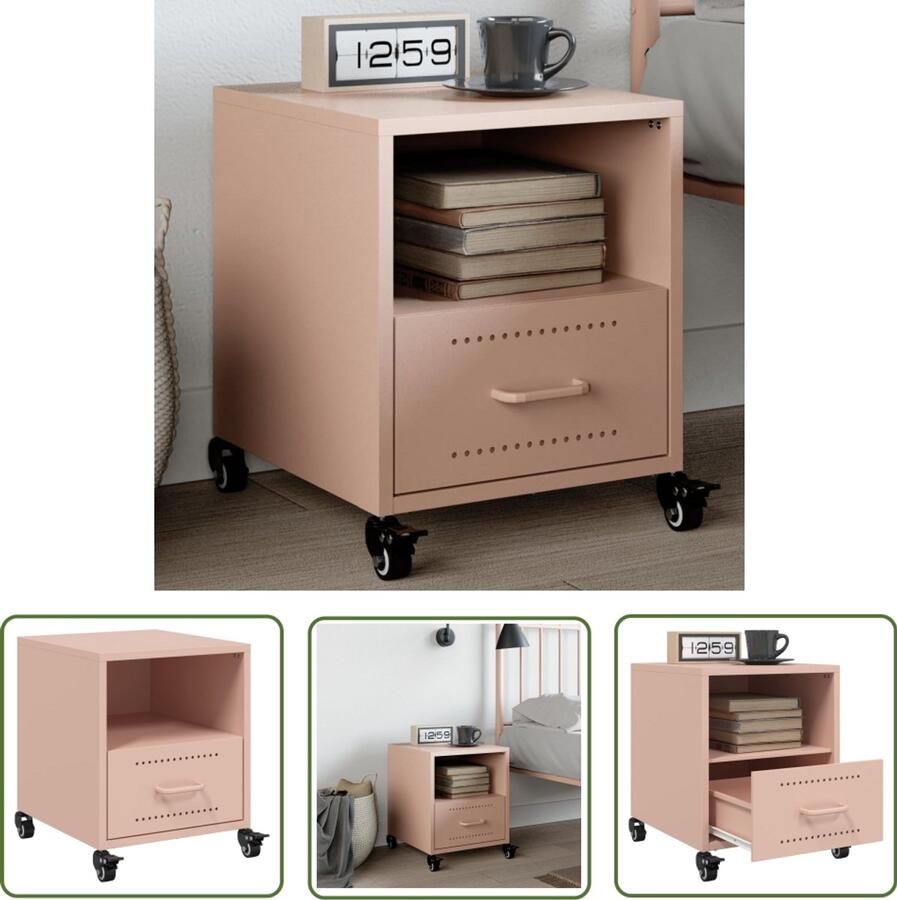 The Living Store Nachtkastje 36x39x43 5 cm staal roze Nachtkastje Rozenkleurig Nachttafel Slaapkamers Meubilair