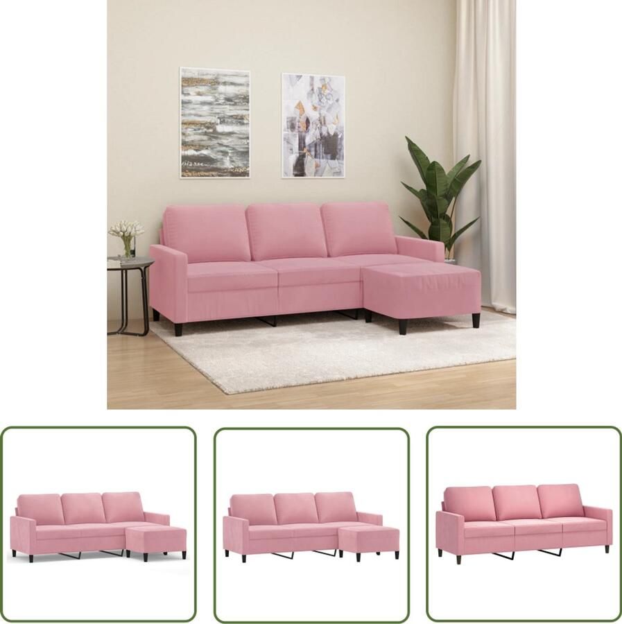 VidaXL Rozenkleurige Bank Drie Gezitsbank Driezitsbank met voetenbank 180 cm fluweel roze Fluweelbank Salonbank Woonkamer Meubels