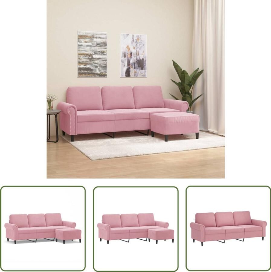 VidaXL Rozerode Bank Drie Persoons Bank Driezitsbank met voetenbank 180 cm fluweel roze Velvet Bank Salontafel Lounge Meubels