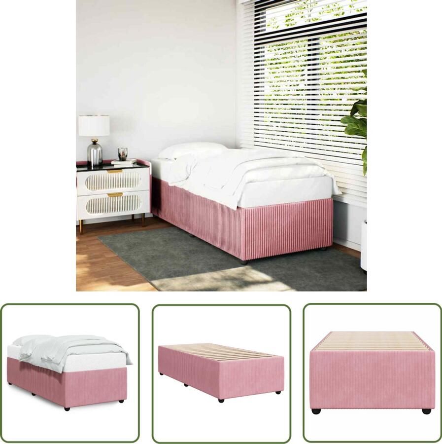VidaXL Bedframe fluweel roze 100x200 cm Bedframe Rozerood Fluweel Tweepersoonsbed Boxspring