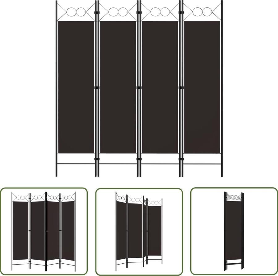 The Living Store Ruimteverdeler 4 panelen 160 x 180 cm bruin stof en ijzer Kamerscherm Ruimeverdeler Scheidingswand Privacy Screen Wanddecoratie - Foto 2