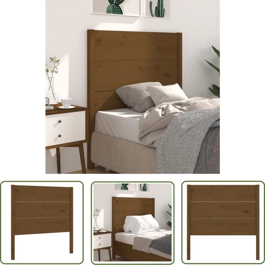 The Living Store Hoofdbord 96x4x100 cm massief grenenhout honingbruin Houten Hoofdeinde Rustic Design Grenenhout Bruine Kleuren Comfortabel Leeshoek