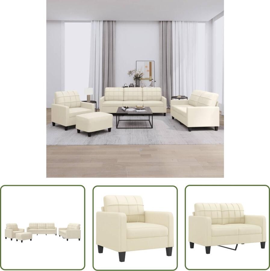 The Living Store 4-delige Loungeset met kussens kunstleer crème Loungeset Salonset Buitenkamer Tuinset Kunstleder Meubels