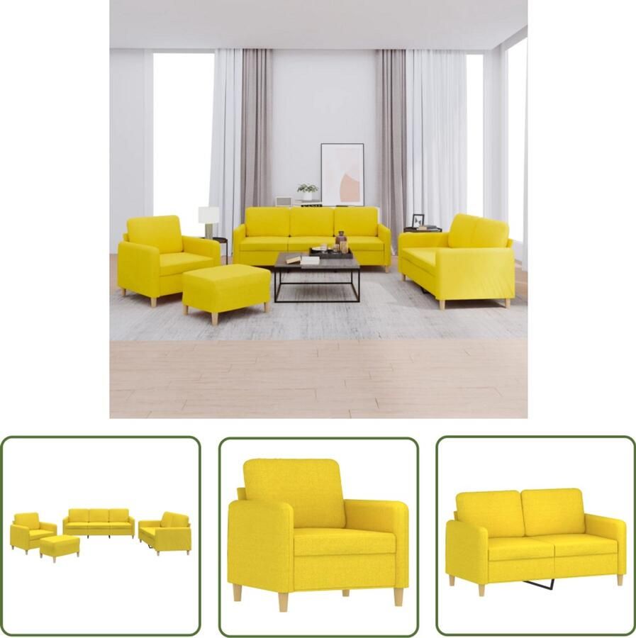 VidaXL Salonset Loungeset 4-delige Loungeset met kussens stof lichtgeel Tuinset Geel Stoffen Lounge