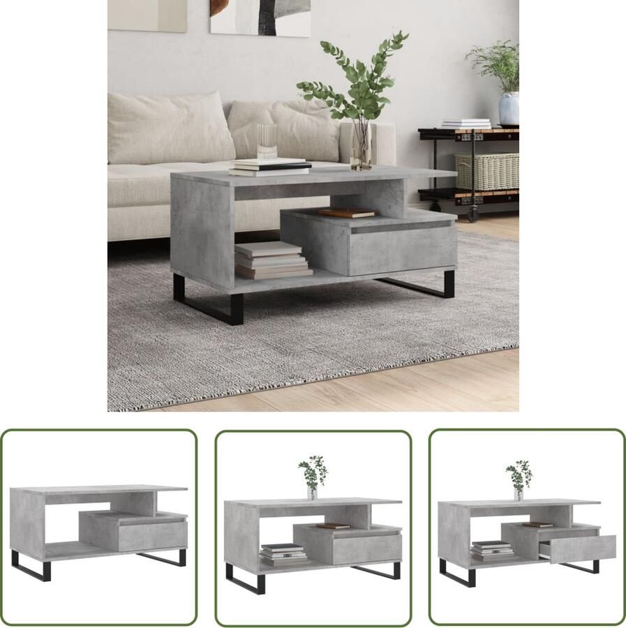 The Living Store Salontafel Betongrijs 90 x 49 x 45 cm Duurzaam bewerkt hout en metaal Salontafel Bijzettafel Houten Salontafel Beton Grijze Salontafel Design Salontafel