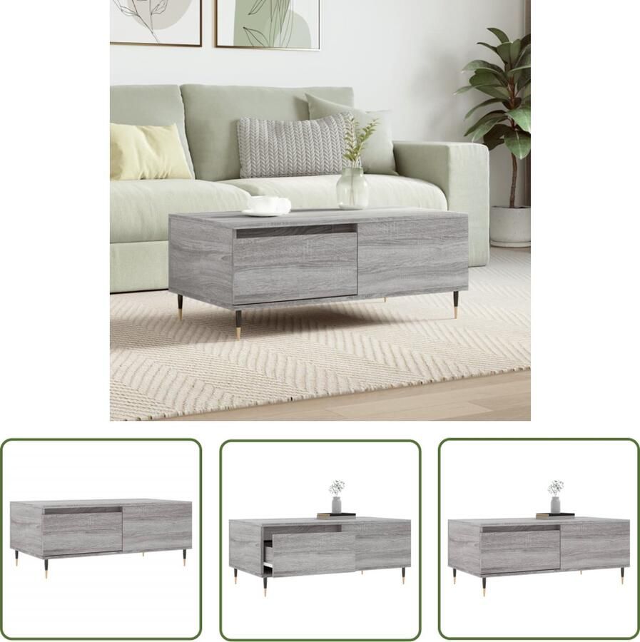 The Living Store Salontafel Bewerkt Hout 90 x 50 x 36.5 cm Grijs Sonoma Eiken Salontafel Bijzettafel Houten Salontafel Grijze Salontafel Met Lade - Foto 3