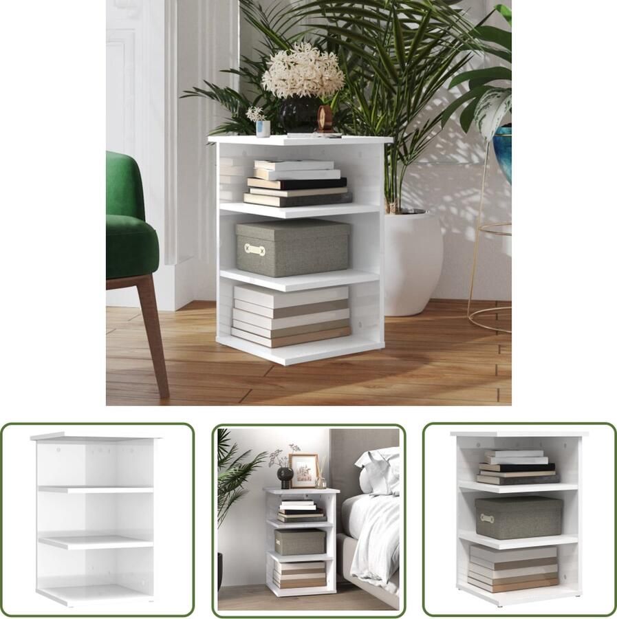 The Living Store Bijzetkast 35x35x55 cm bewerkt hout hoogglans wit Bijzetkast Side Table Salontafel Tv Tafel Houten Kast