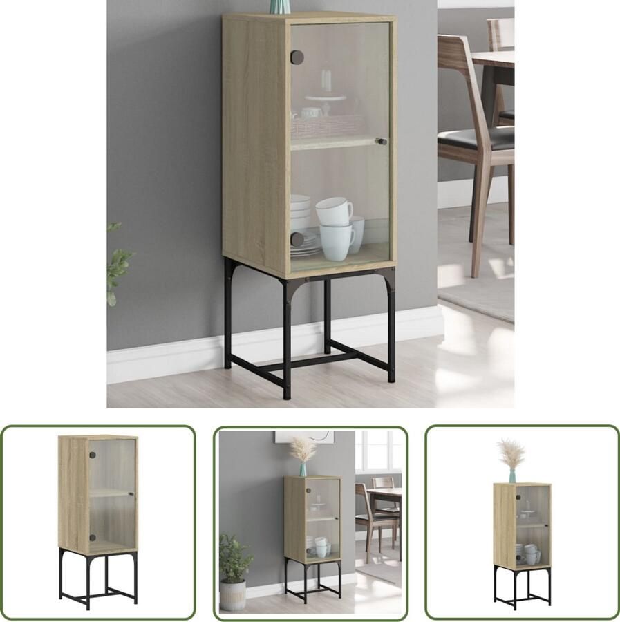The Living Store Bijzetkast met glazen deur 35x37x100 cm sonoma eikenkleurig Dressoir Bijzettafel Salontafel Houten Kast Opbergkast