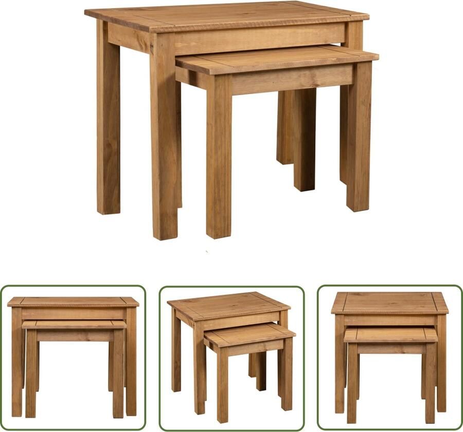 The Living Store Tafeltjesset Houten bijzettafeltjes Naturel 56 x 40 x 53.5 cm en 43 x 35.5 x 42.5 cm Handgemaakt Bijzettafel Salontafel Houten Meubilair Grenshouten Meubilair Vintage Meubilair - Foto 2