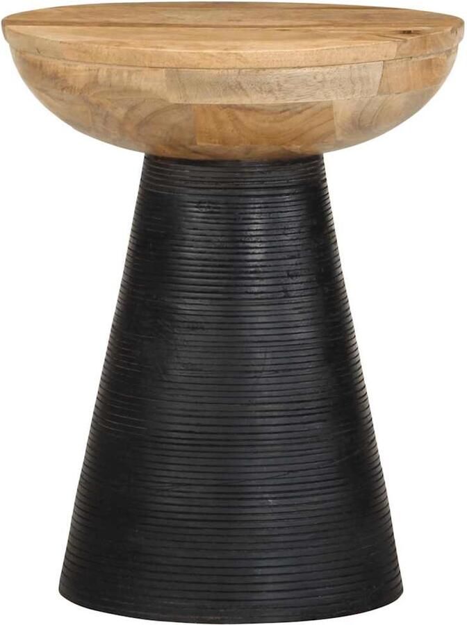 The Living Store Bijzettafel Ø37x45 cm massief mangohout zwart Bijzettafel Salontafel Mango Wood Meubels Ronde Tafel Moderne Tafel