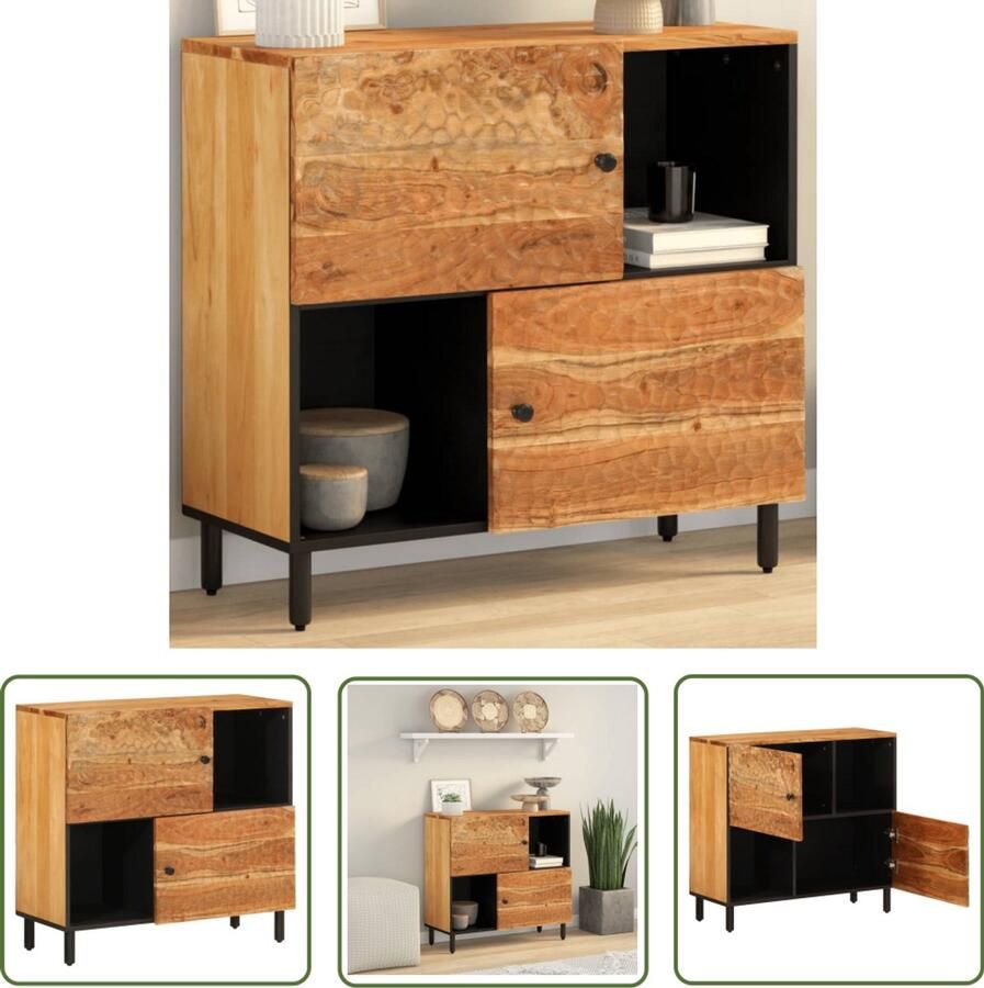 The Living Store Bijzetkast 80x33x75 cm massief acaciahout Dressoir Opbergkast Salontafel Acacia Houten Meubel Vintage Stijl