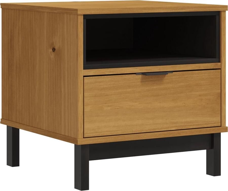 The Living Store FLAM Bijzettafel 50 x 50 x 50 cm Massief grenenhout Met lade en open vak Bruin Bijzettafel Salontafel Houten Bijzet Tafeltje Bruine Bijzettafel Grenenhout