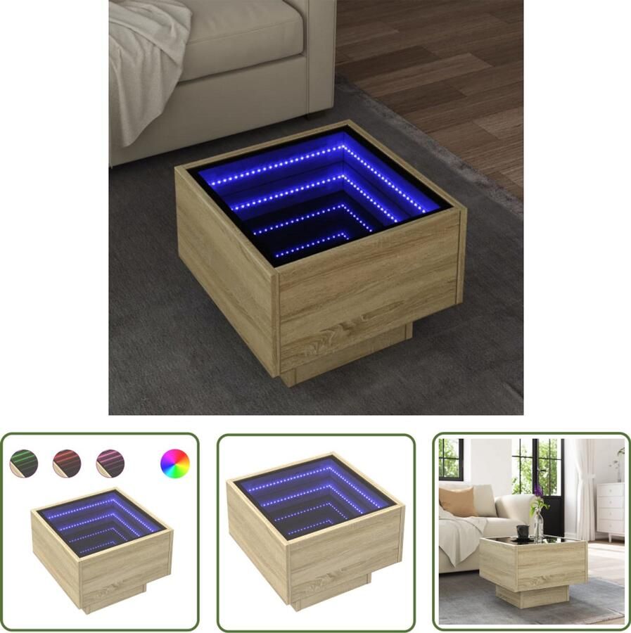 VidaXL Bijzettafel met LED 40x40x30 cm bewerkt hout sonoma eikenkleur Bijzettafel Salontafel Lamp Led Licht Houten Tafeltje