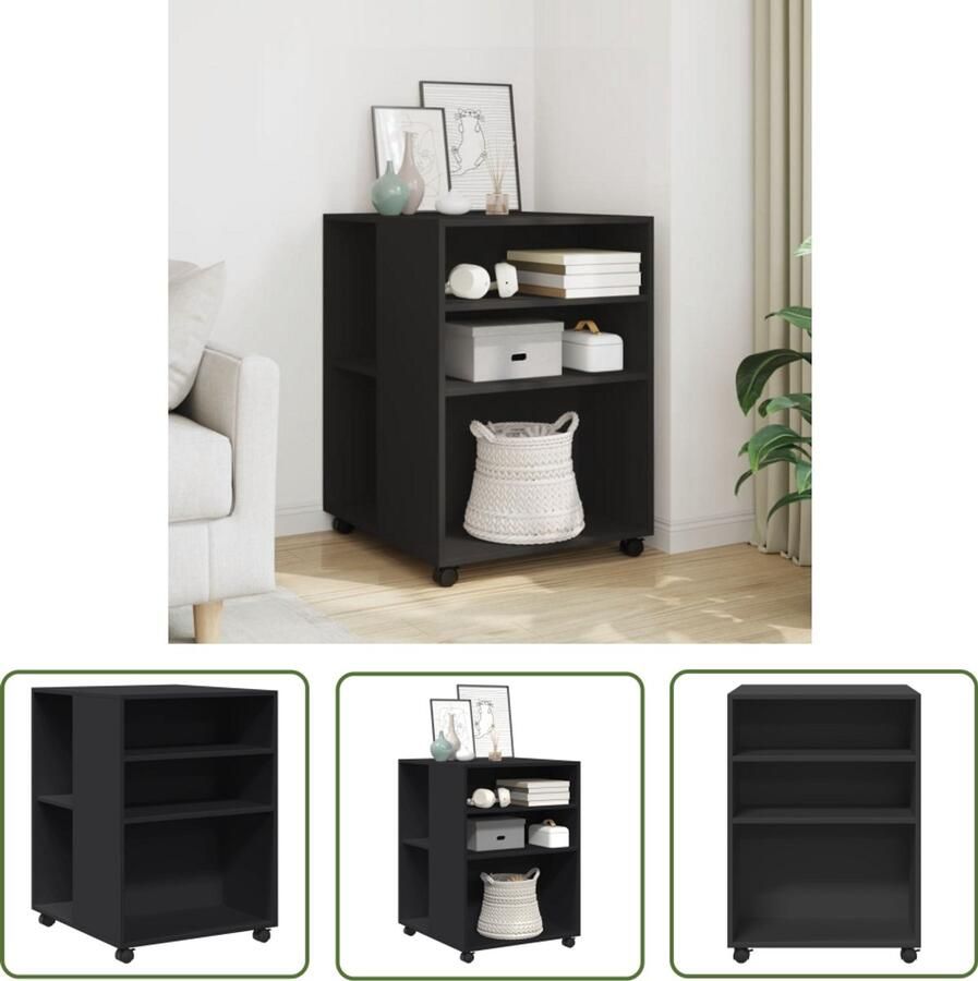 The Living Store Bijzettafel met wieltjes 55x60x78 cm bewerkt hout zwart Bijzettafel Salontafel Houten Bijzetkast Opbergruimte Multifunctioneel Meubel