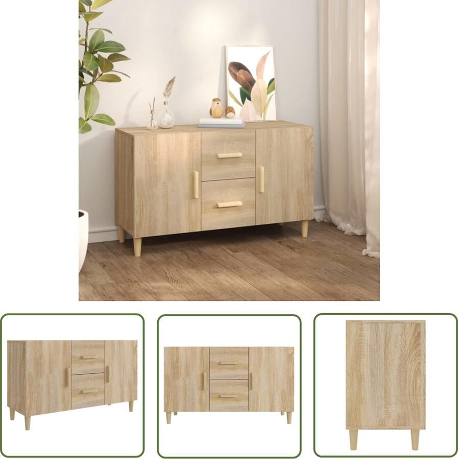 The Living Store Dressoir 100x36x60 cm bewerkt hout sonoma eikenkleurig Dressoir Salontafel Houten Dressoir Opbergkast Vintage Dressoir - Foto 3