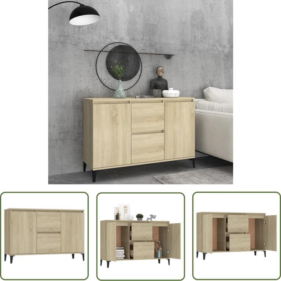 The Living Store Dressoir 104x35x70 cm bewerkt hout sonoma eikenkleurig Industriele Meubels Salontafel Tv Tafel Bijzettafels Houten Kasten