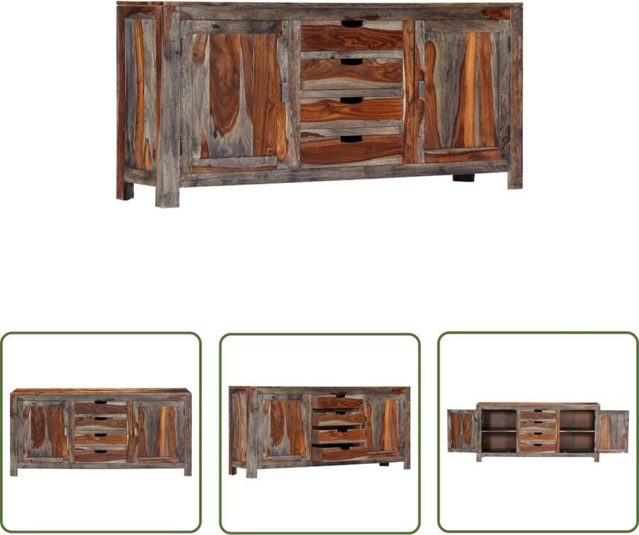 The Living Store Dressoir 160x40x75 cm massief sheeshamhout grijs Dressoir Tv-meubel Sheeshamhout Vintage Meubels Woonkamerinrichting
