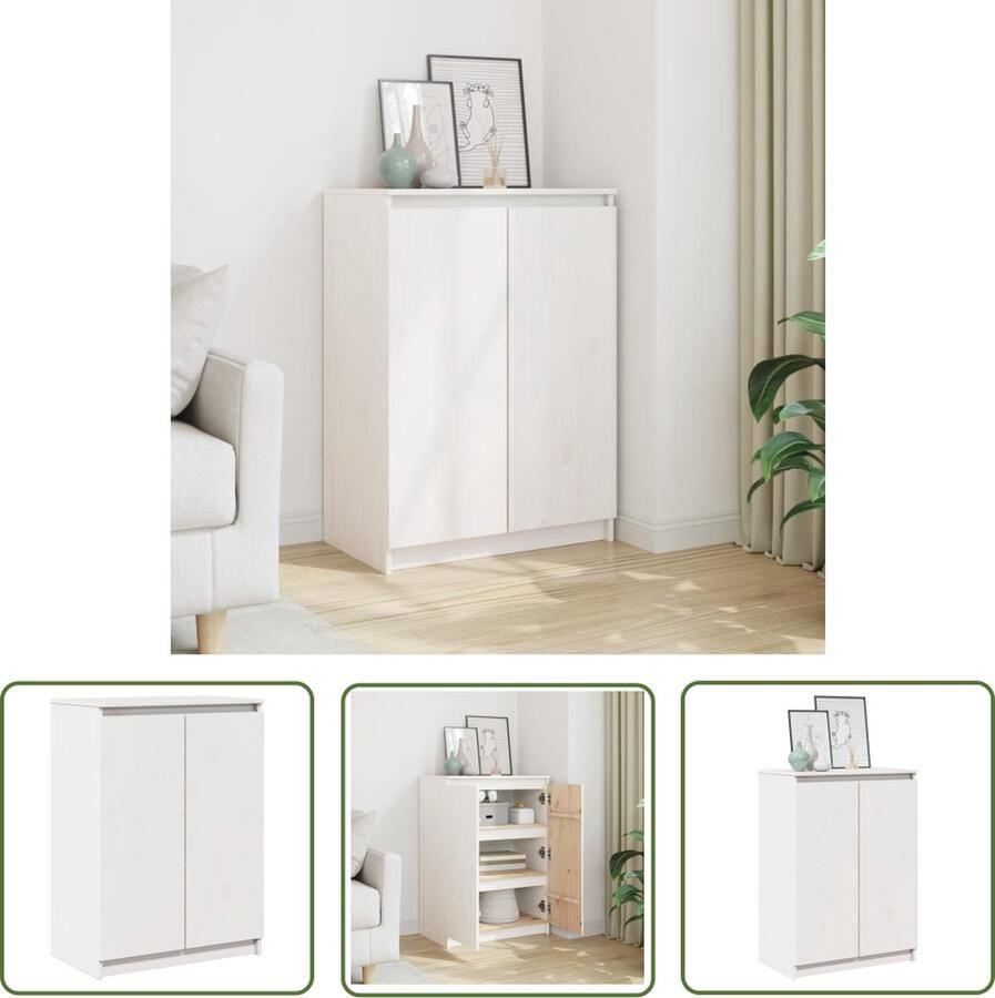 The Living Store Dressoir 60x36x84 cm massief grenenhout wit Dressoir Grenoblehouten Dressoir Wit Dressoir Salontafel Tv-meubel