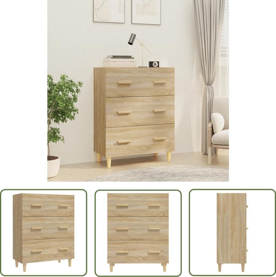 The Living Store Dressoir 70x34x90 cm bewerkt hout sonoma eikenkleurig Dressoir Buffetkast Salontafel Houten Dressoir Landelijke Stijl - Foto 2
