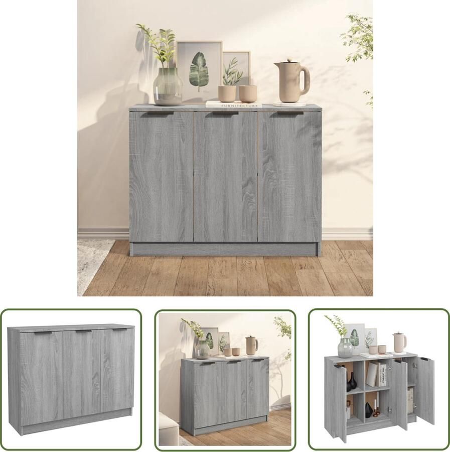 The Living Store Dressoir 90 5x30x70 cm bewerkt hout grijs sonoma eikenkleurig Dressoir Modern Dressoir Houtsoort Wit Dressoir Grijze Dressoirs