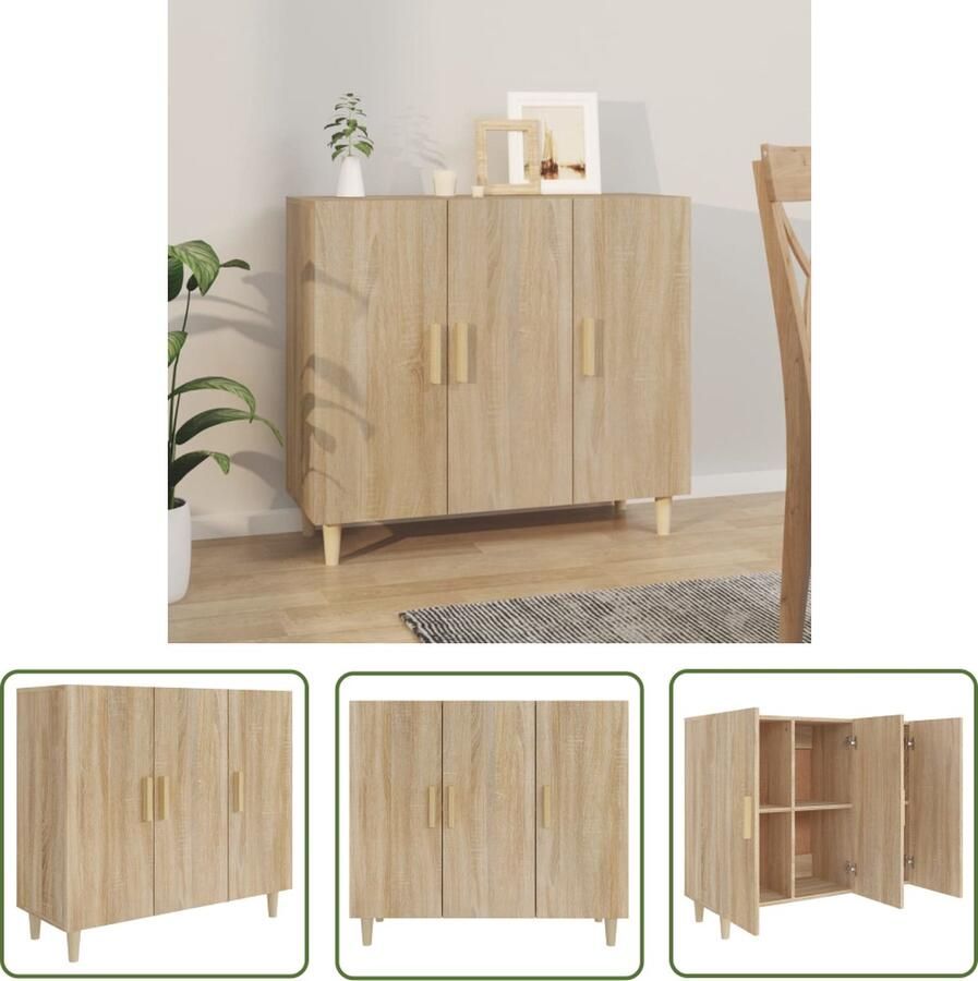 The Living Store Dressoir 90x34x80 cm bewerkt hout sonoma eikenkleurig Dressoir Salontafel Houten Dressoir Bijzettafel Opslagmeubilair