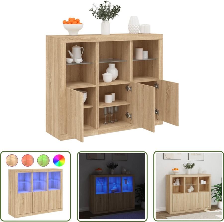 VidaXL Salontafel Dressoir Dressoirs met LED-verlichting 3 st bewerkt hout sonoma eiken Tv Meubel Houten Dressoir Bruine Dressoir