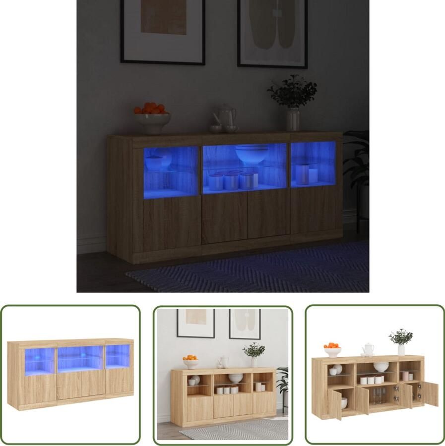The Living Store Dressoir met LED-verlichting 142 5x37x67 cm sonoma eikenkleurig Dressoir Modern Dressoir Led Dressoir Rgb Led Salontafel