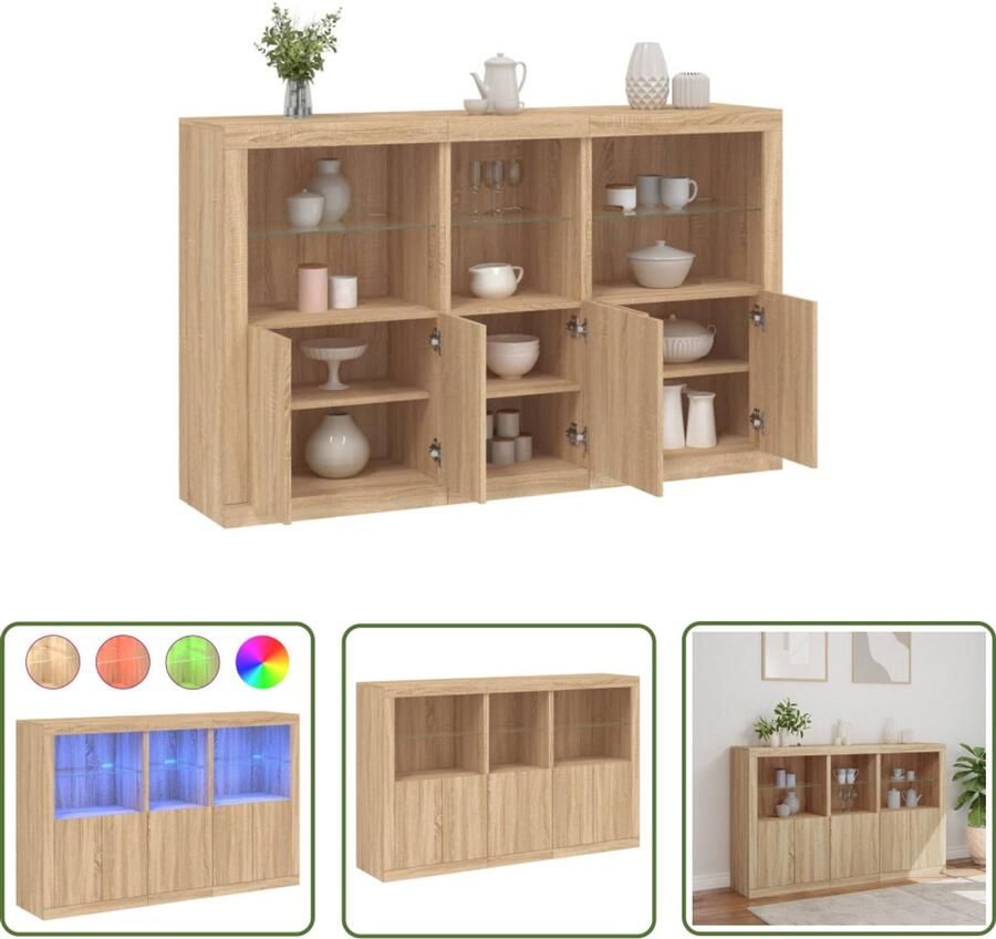 VidaXL Dressoir met LED-verlichting 162x37x100 cm sonoma eikenkleurig Dressoir Salontafel Tv-meubel Houten Dressoir Licht Dressoir