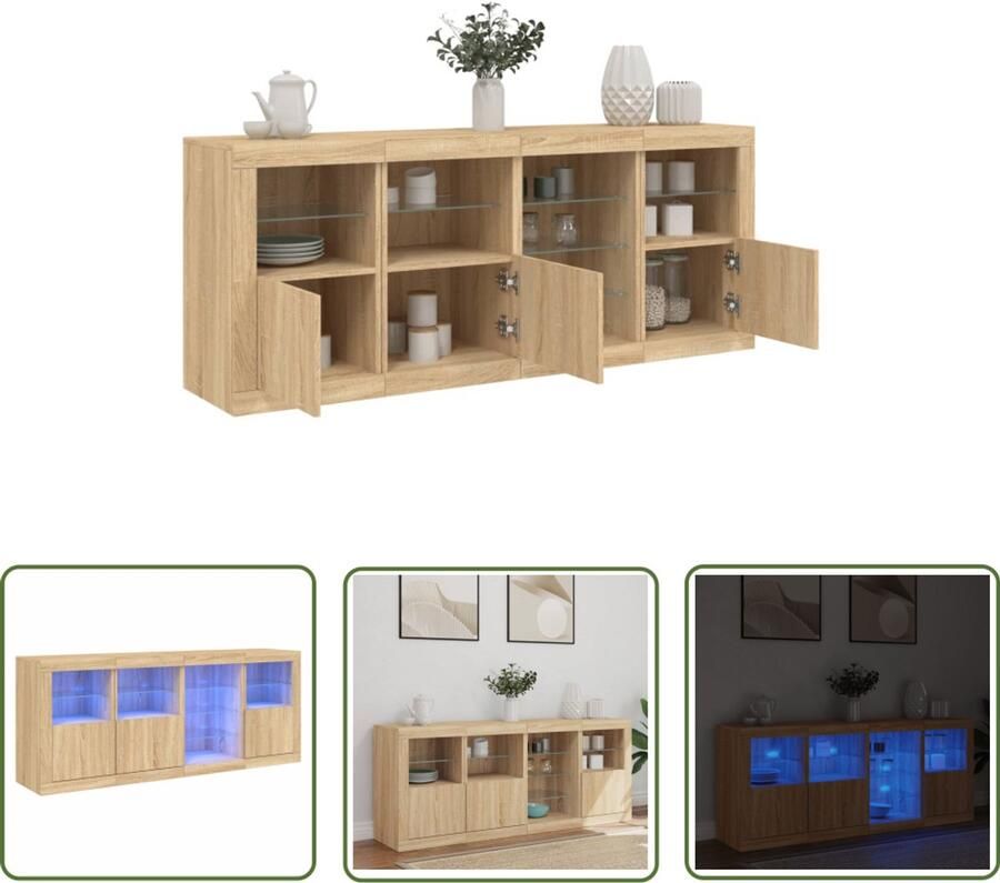 The Living Store Dressoir met LED-verlichting 164x37x67 cm sonoma eikenkleurig Dressoir Modern Dressoir Led Dressoir Rgb Led Sonoma Eiken
