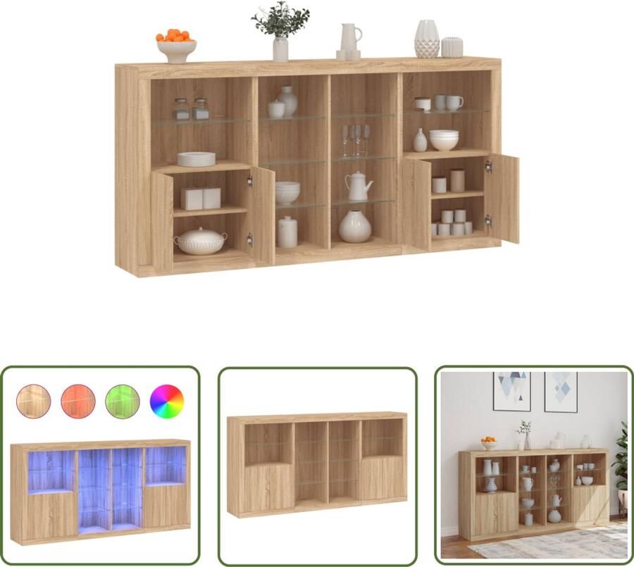 The Living Store Dressoir met LED-verlichting 202x37x100 cm sonoma eikenkleurig Dressoir Modern Dressoir Led Dressoir Rgb Led Sonoma Eiken