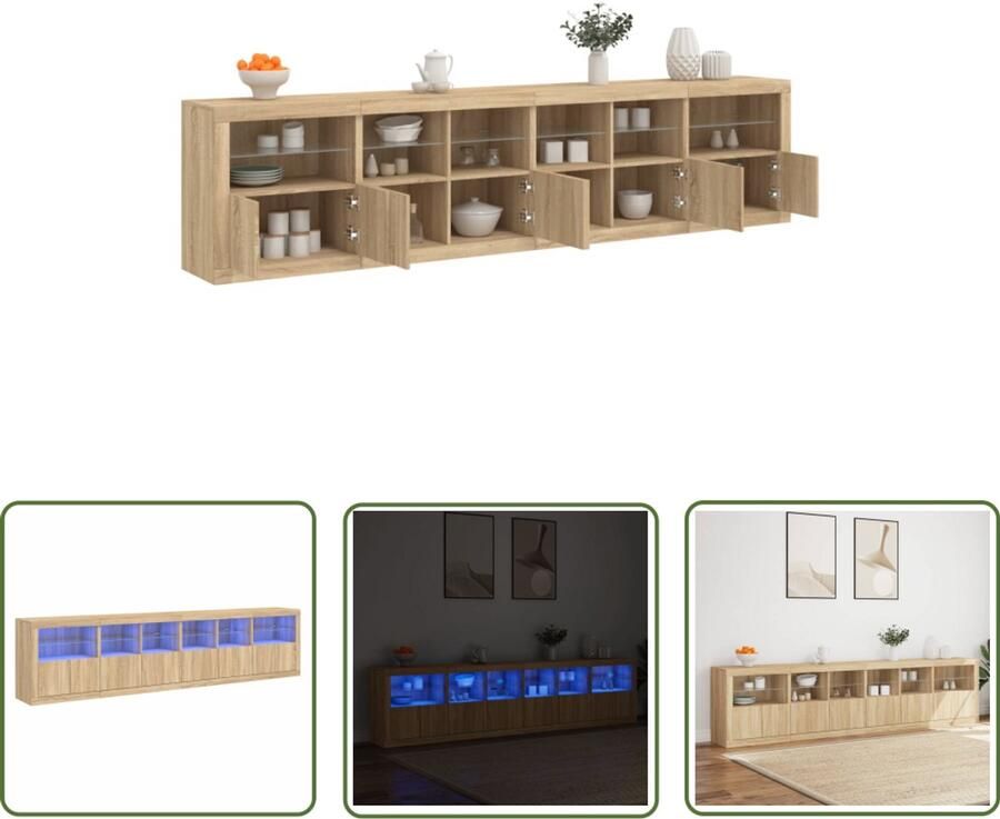 The Living Store Dressoir met LED-verlichting 283x37x67 cm sonoma eikenkleurig Modern Dresser Led Lighting Furniture Storage Cabinet Living Room Furniture Bedroom Furniture