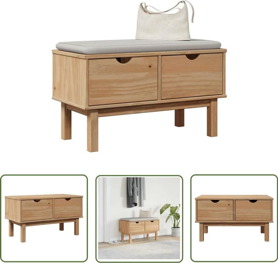 VidaXL Gangbankje OTTA 80x40x45 cm massief grenenhout Gangbankje Salontafel Houten Bank Opbergbank Entree Bank