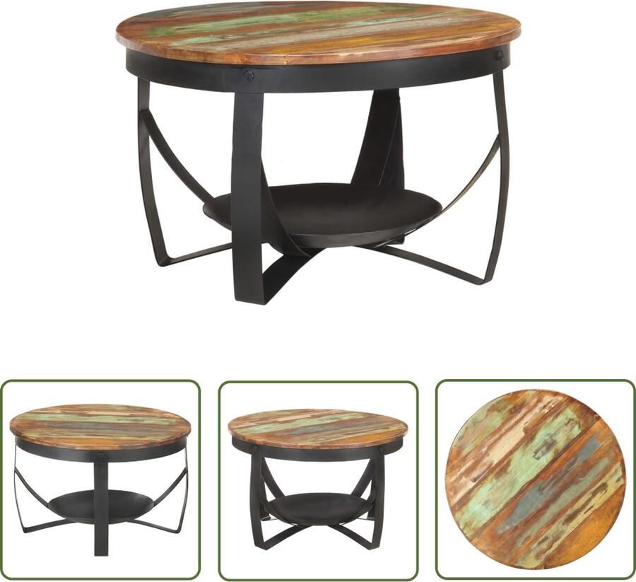 The Living Store Woonkamertafel IndustriÃle Stijl 68 x 43 cm Gerecycled Hout en IJzer Industriele Tafel Salontafel Houten Tafel Vintage Tafel Recycled Wood Furniture - Foto 2