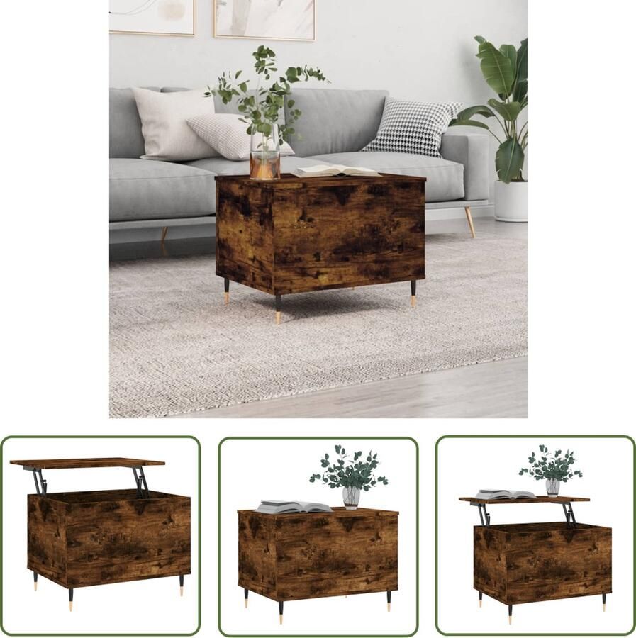 The Living Store Salontafel Lift-Top Gerookt Eiken 60 x 44.5 x 45 cm Handig lift-top ontwerp Salontafel Lift Top Houten Salontafel Bruine Salontafel Eiken Salontafel