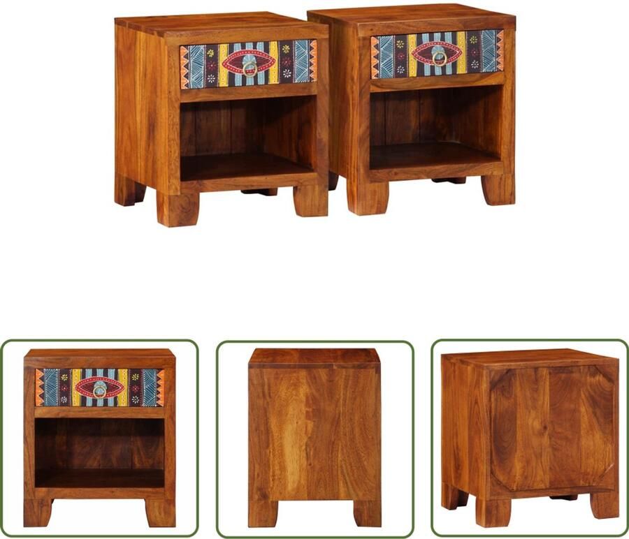 The Living Store Nachtkastje 2 st 40x35x45 cm massief acaciahout Nachtkastje Salontafel Acacia Hout Massief Hout Vintage