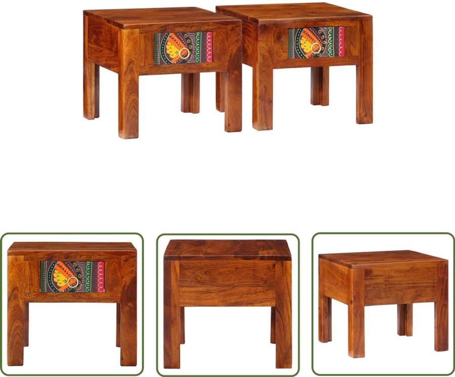 The Living Store Nachtkastje 2 st 40x40x36 cm massief acaciahout Nachtkastje Salontafel Acacia Hout Vintage Meubels Woonkamerdecoratie