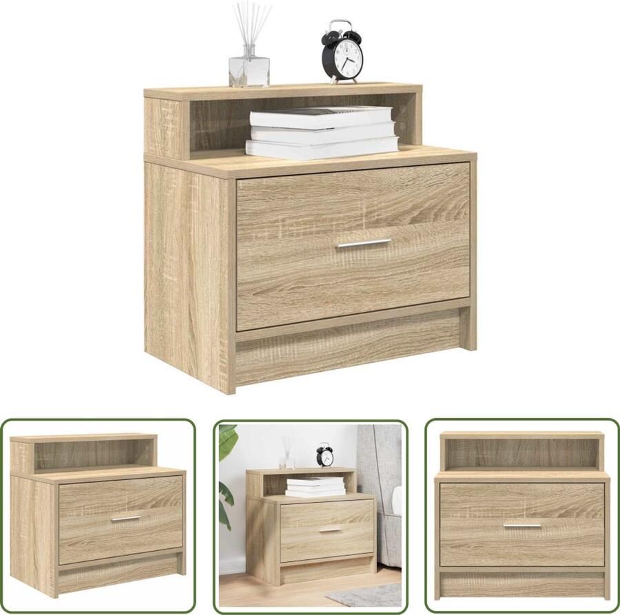 VidaXL Nachtkastje met lade 51x31x47 cm sonoma eikenkleurig Nachtkastje Salontafel Kamerdecoratie Houten Meubel Slaapkamers