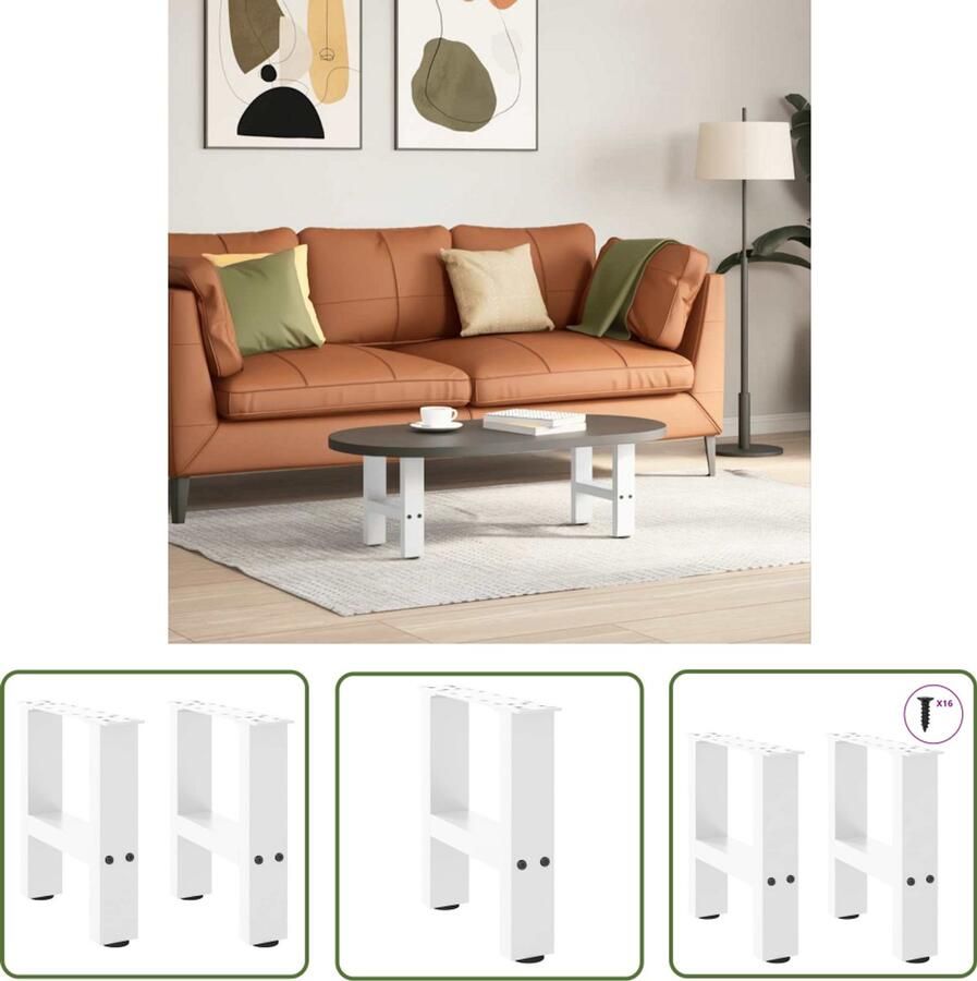 The Living Store Salontafelpoten 2 st 30x(30-31) cm staal wit Salontafelpoten Salontafel Onderstel Tafelpoten Witte Tafelpoten Metalen Tafelpoten