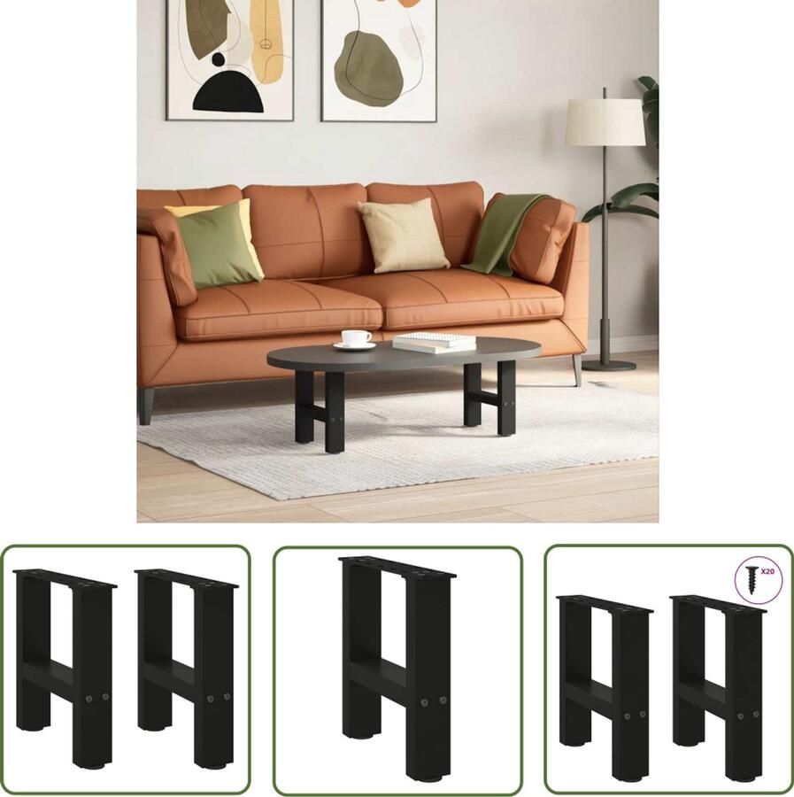 The Living Store Salontafelpoten 2 st 40x(30-31) cm staal zwart Salontafelpoten Salontafel Onderstel Metalen Tafelpoten Zwarte Tafelpoten Industriële Tafelpoten