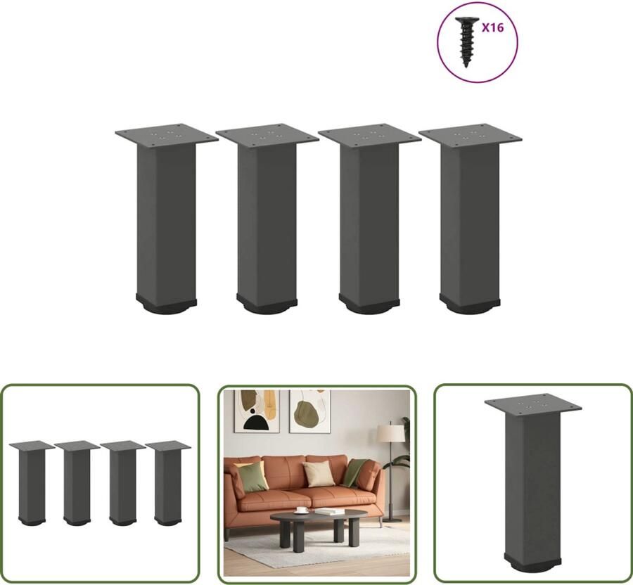 The Living Store Salontafelpoten 4 st 30-32 cm staal antraciet Salontafel Potten Salontafel Poten Antraciet Metalen Salontafel Poten Staal Salontafel Poten Adjustable Table Legs