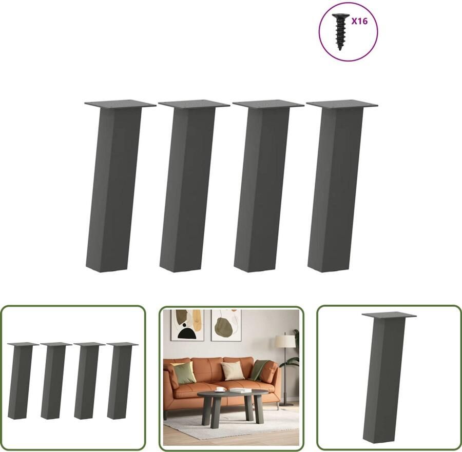 The Living Store Salontafelpoten 4 st 30 cm staal antraciet Salontafel Potten Salontafel Poten Antraciet Metalen Salontafel Poten Staal Salontafel Poten Modern Salontafel Onderstel