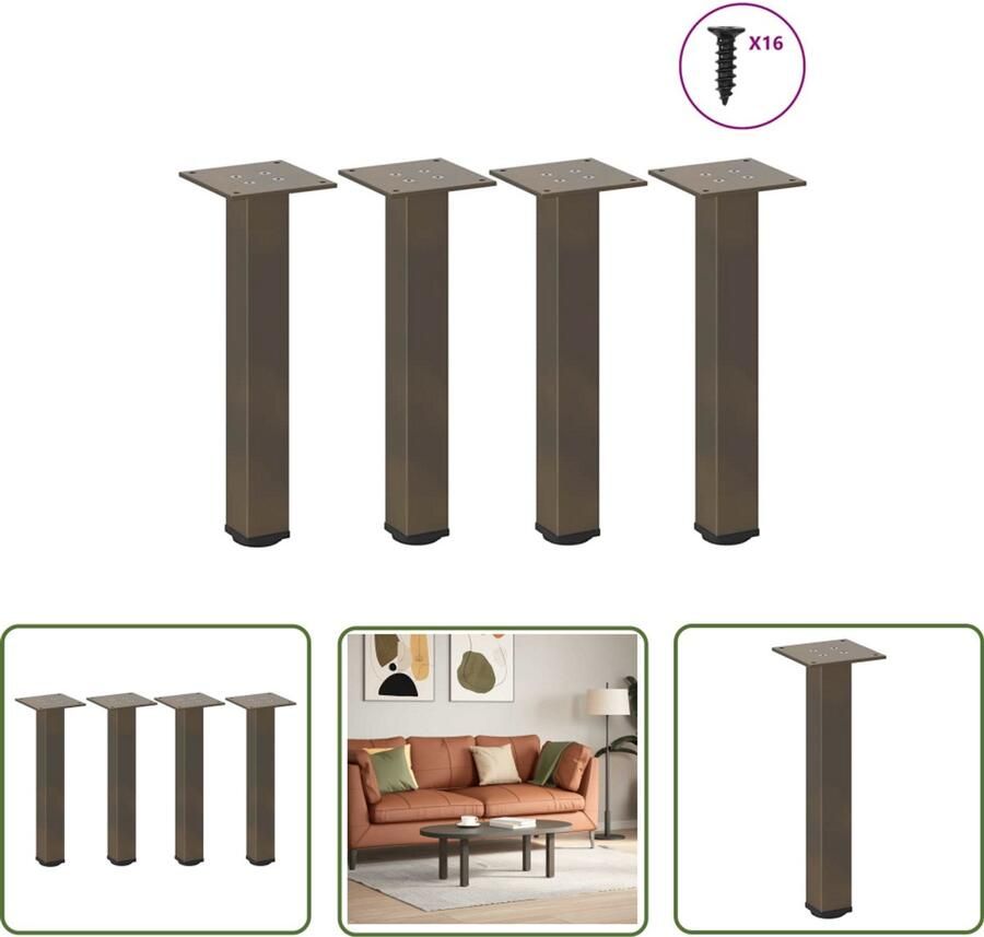 The Living Store Salontafelpoten 4 st 42-44 cm staal naturel Salontafel Potten Salontafel Poten Industrieel Metalen Salontafel Poten Tafelpoten Staal Adjustable Table Legs