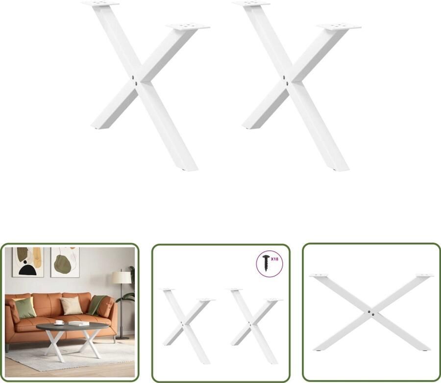 The Living Store Salontafelpoten 2 st X-vormig 70x(42-43) cm staal wit Salontafel Potten Salontafel Poten Wit Tafelpoten Modern Tafelpoten Staal X-vormige Tafelpoten