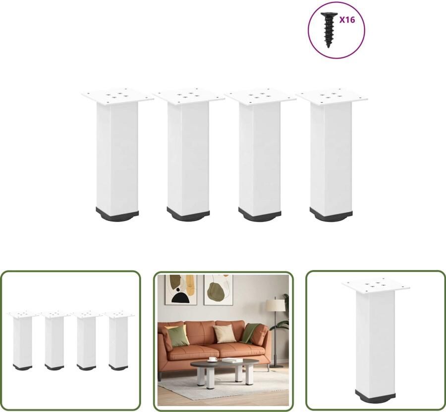 The Living Store Salontafelpoten 4 st 30-32 cm staal wit Salontafel Potten Salontafel Poten Wit Staal Tafelpoten Modern Tafelpoten Decoratief