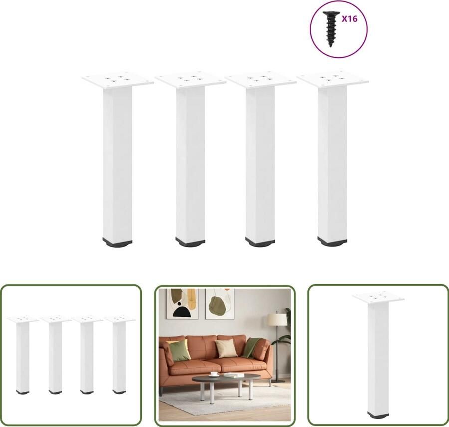The Living Store Salontafelpoten 4 st 42-44 cm staal wit Salontafel Potten Salontafel Poten Wit Tafelpoten Modern Staal Tafelpoten Adjustable Table Legs