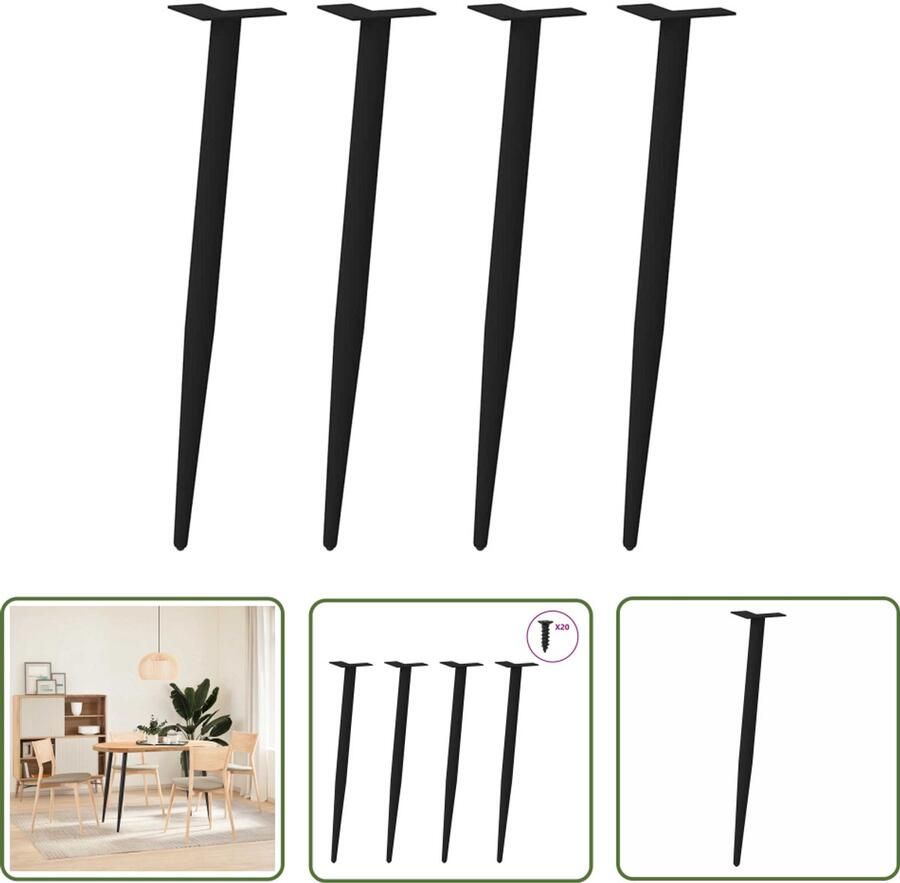 The Living Store Salontafelpoten conische vorm 4 st 72-73 cm staal zwart Salontafel Potten Salontafel Poten Zwart Tafelpoten Metalen Moderne Tafelpoten Industriële Tafelpoten