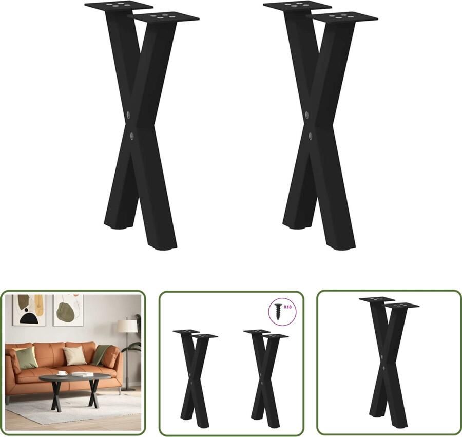 VidaXL Salontafel Poten Zwart Salontafel Potten Salontafelpoten 2 st X-vormig 28x(42-43) cm staal zwart Tafelpoten Robuuste Tafelpoten Industriële Tafelpoten