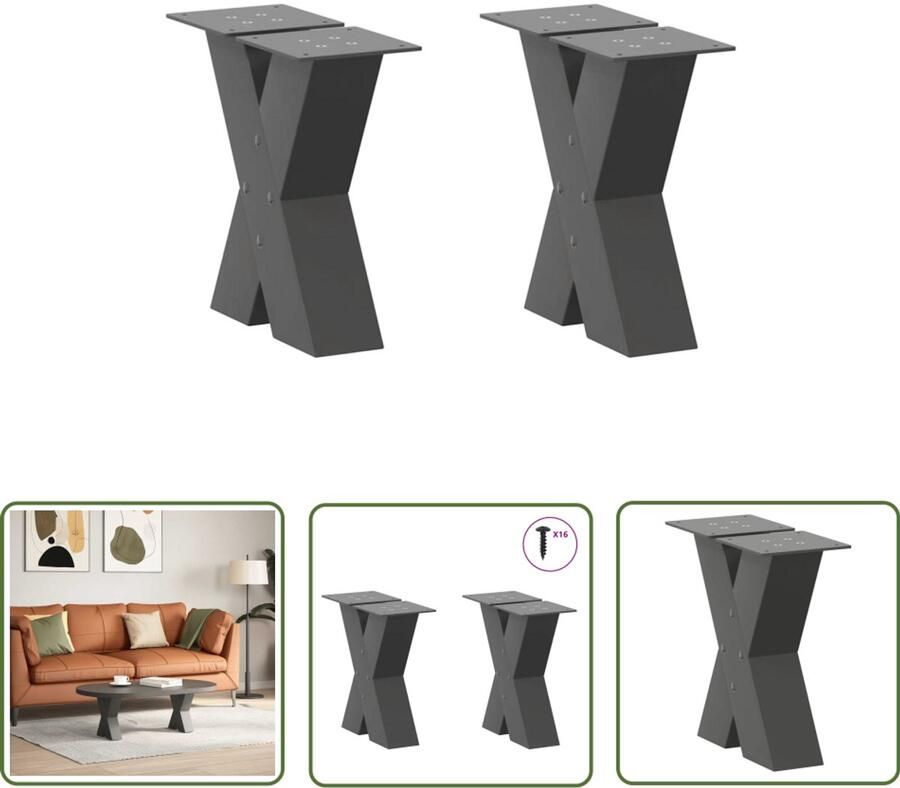 The Living Store Salontafelpoten 2 st X-vormig 30x(30-31) cm staal antraciet Salontafel Potten Salontafel Poten Zwart Tafel Poten Houten Tafelpoten Industrieel Tafellaar