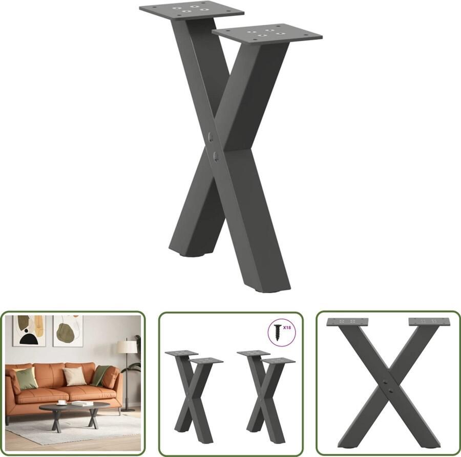 The Living Store Salontafelpoten 2 st X-vormig 37x(30-31) cm staal antraciet Salontafel Potten Salontafel Poten Zwart Houten Salontafel Industrieel Meubilair Tafelpoten Metaal